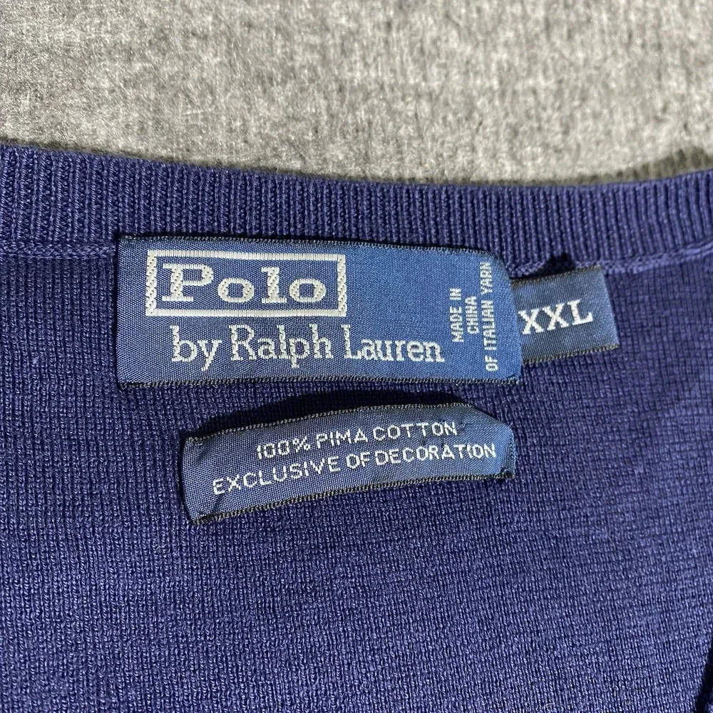 Polo Ralph Lauren Sweater Vest Navy Blue Mens Size XXL Pima Cotton V Neck Golf